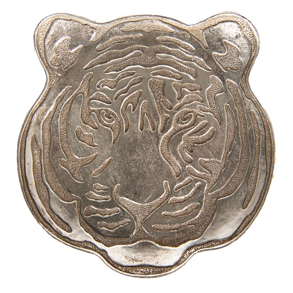 Clayre & Eef Dekoration Schale Tiger 19x19x2 cm Silberfarbig Polyresin