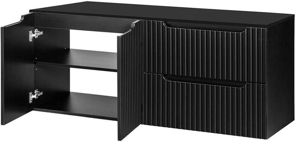 Waschtisch 'Skelbolu' mit 2 Türen und 2 Schubladen gerillt 160 x 60 x 40 cm Schwarz