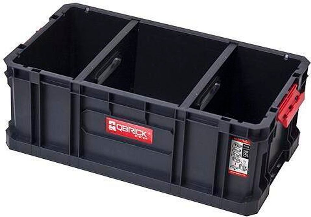 QBRICK Werkzeugkasten TWO | HxBxT 29,5x53x19,5cm | 52 Liter | Traglast bis zu 120kg | Mit Deck- & Frontgriff | Mit Klemmverschlüsse | Schwarz | ...