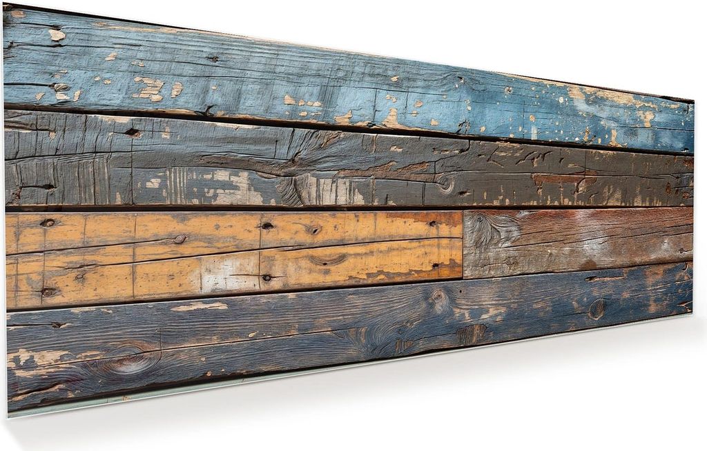 Glasbild 100x40cm in XXL für Wohnzimmer, Schlafzimmer Motiv Bunte Holzplatte
