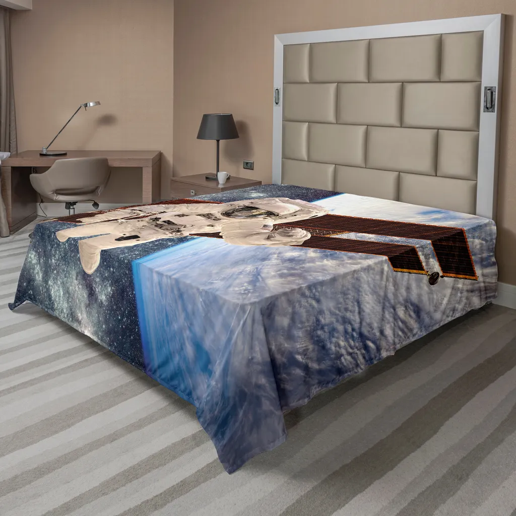 Drap de Lit Décoratif Station Spatiale Multicolore 244x205 cm Soyeux