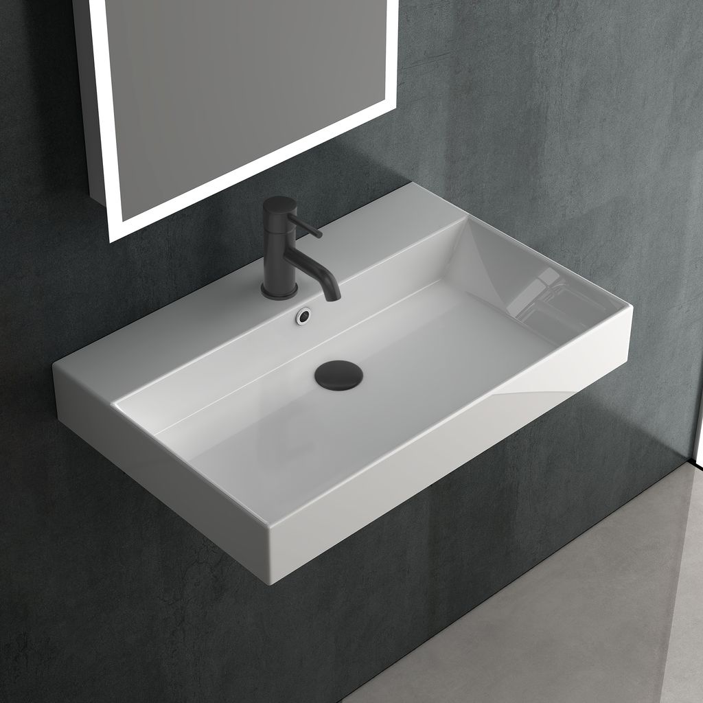 Alpenberger Waschbecken Gäste WC | Aufsatzwaschbecken mit Hahnloch | Waschtisch Bad Waschplätze | Keramik Handwaschbecken 70 cm Breit | Gästewas...