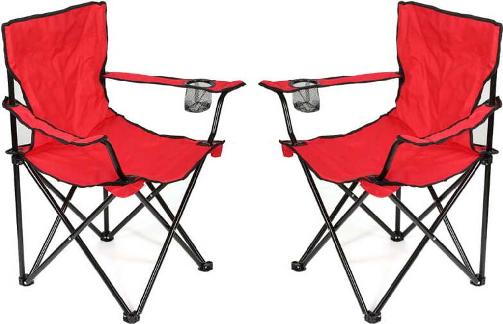 2er-Set Klappbare Angel-/Campingstühle mit Getränkehalter - Maximale Belastung: 120 kg - Rot