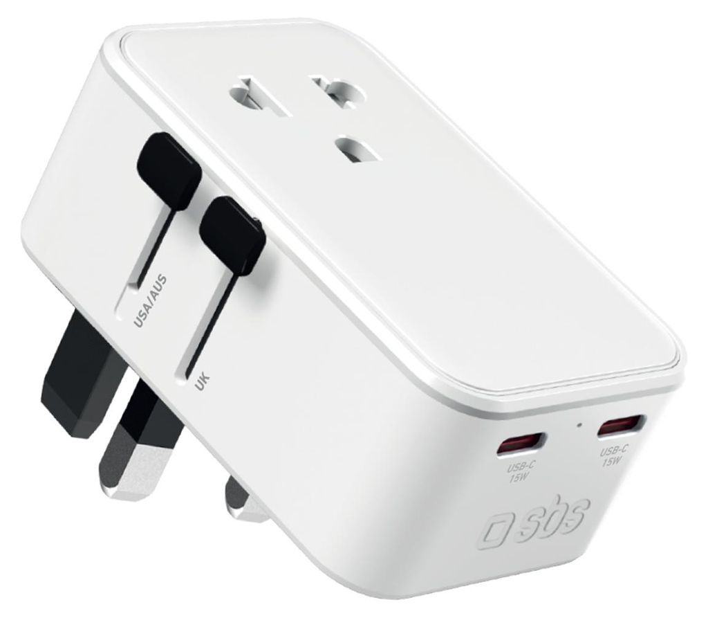 Universeller Reiseadapter Slim, 15 W, mit 2 USB-C-Anschlüssen und 1 USB-A-Anschluss