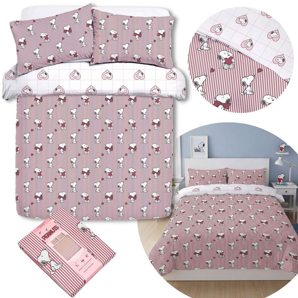 Snoopy Peanuts Jugendbettwäsche 200 × 200 cm + 74 × 48 cm, wendbar, mit Knöpfen,