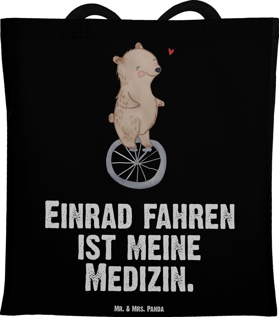 Mr. & Mrs. Panda Tote Bag Bär Einrad fahren - Schwarz - Geschenk, Laptoptasche, Tasche, Shopping, Schultasche, Jutebeutel