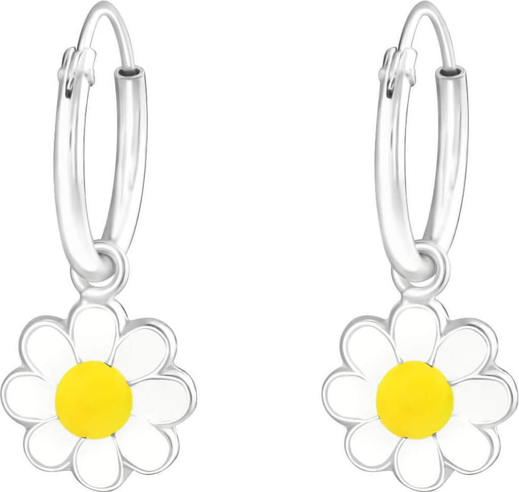 Kinder Creolen Ohrringe 925 Sterling Silber mit Gänseblümchen