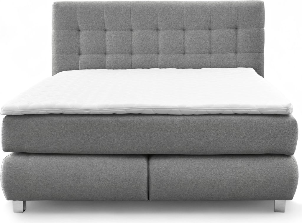 Echtes Boxspringbett BLAKE mit Pocketmatratze und Bonellmatratze Familienbett mit Topper und Taschenmatratze Bett mit 2 Matratzen (160x200, Grau)