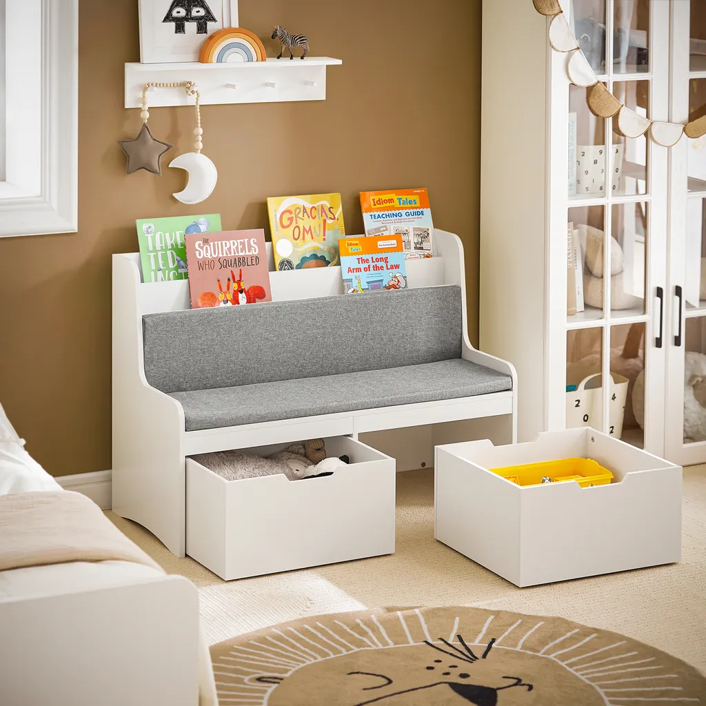 Banc à Chaussures Enfant Banc de Rangement Blanc avec Roulettes