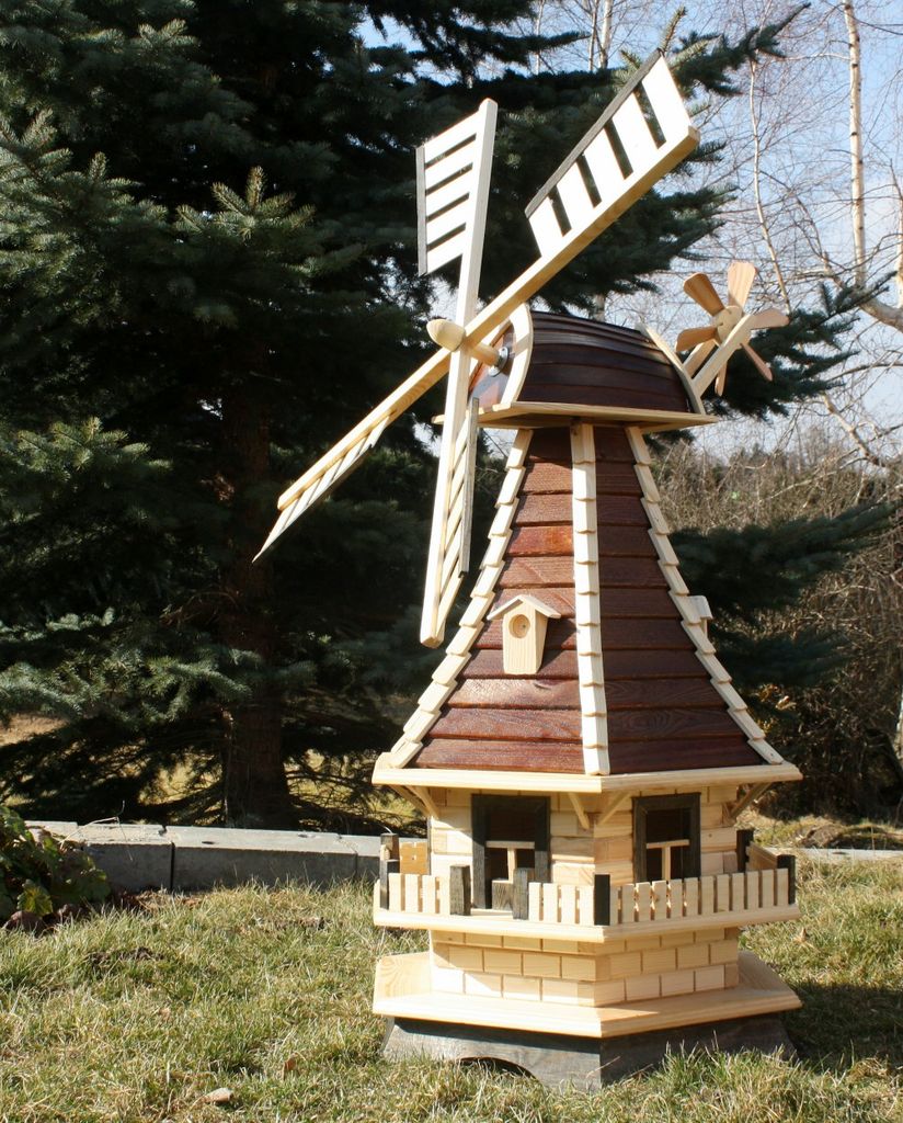Holzwindmühle mit Solar braun/natur Typ 1 