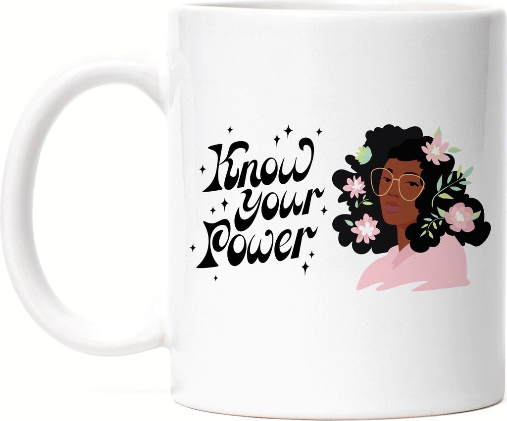 Know Your Power Tasse Spruch Motiv Geschenk für Superheldinnen Frauenpower Frauentag Feminismus