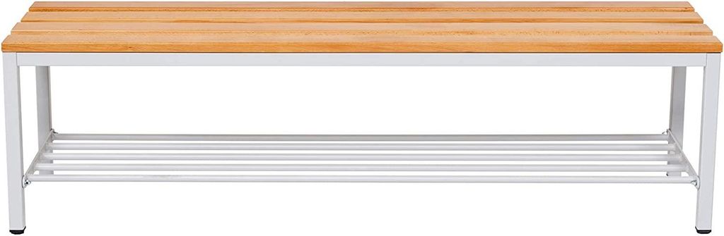 Furni24 Garderobenbank 100 x 42 x 40 cm mit Schuhrost – Sitzbank aus Buche Massivholz & Stahl Grau, stabile Schuhbank für Flur, Eingang & Umkleide