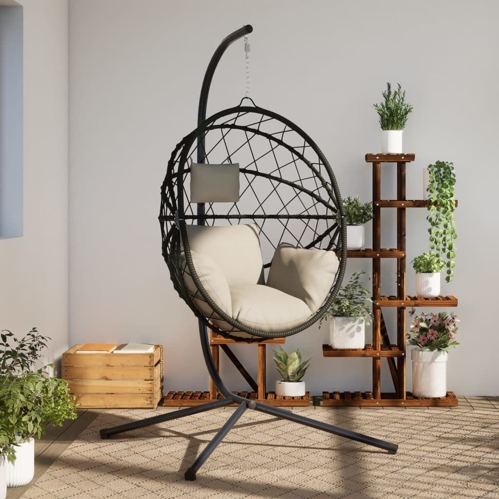 "im Sonderangebot"Hängesessel Ei-Design mit Ständer Beige Rattan und Stahl DE961599 - Hollywoodschaukeln