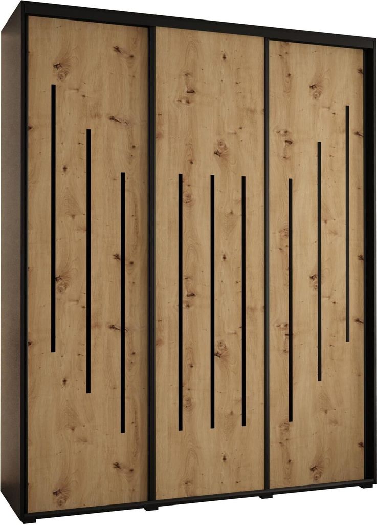 MEBLE KRYSPOL Davos 8 Schrank, drei Türen - 235,2x190x45 cm - Schwarz Artisan Schwarz