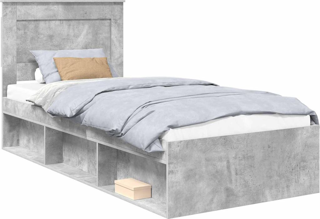 vidaXL Bettrahmen mit Kopfteil Beton 90 x 200 cm Massives Kiefernholz