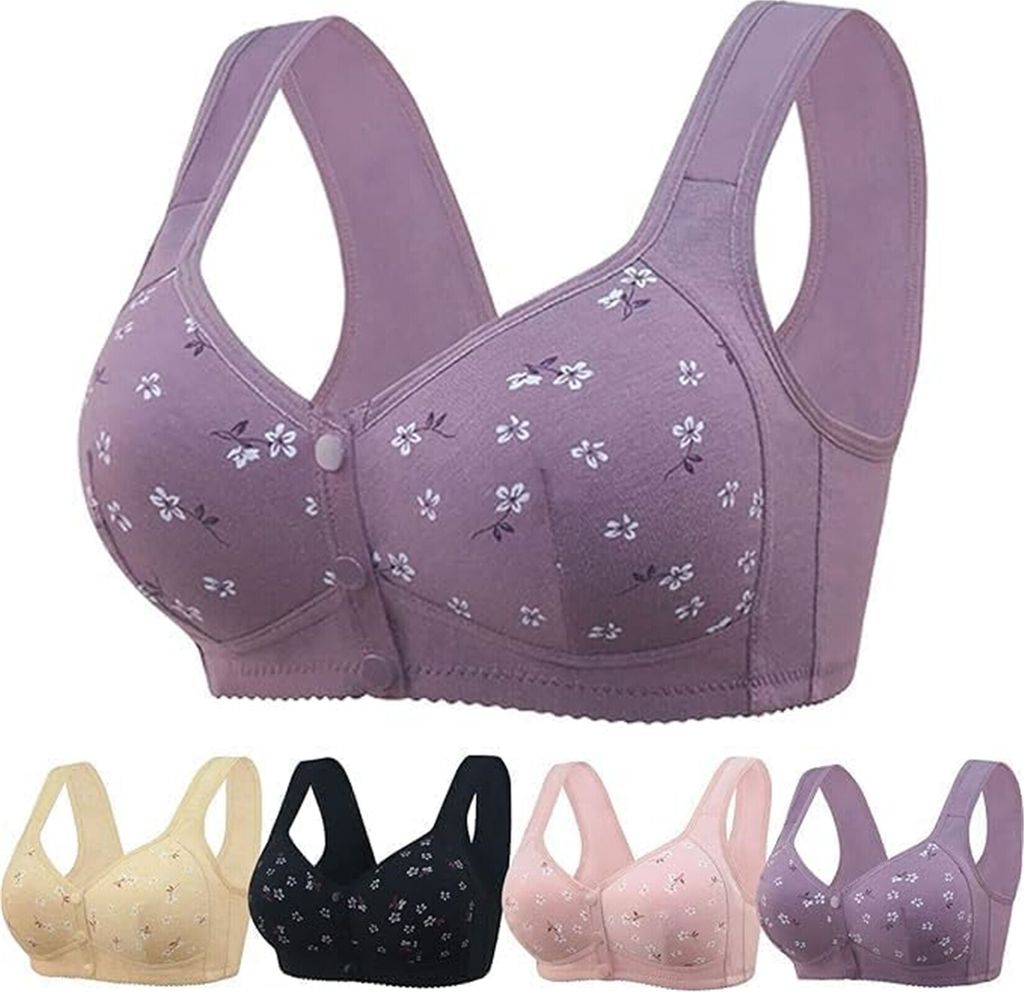 ASKSA Damen BHs Ohne Buegel Gepolstert Yoga Sports Bustie Klassische Komfort Strech Push Up Senioren BH (Violett,S)
