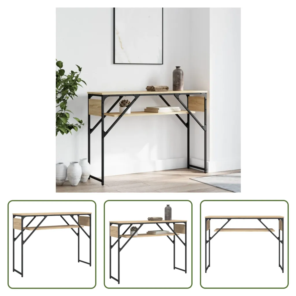 The Living Store Consolle con ripiano in rovere Sonoma 105x30x75cm Materiale a base di legno