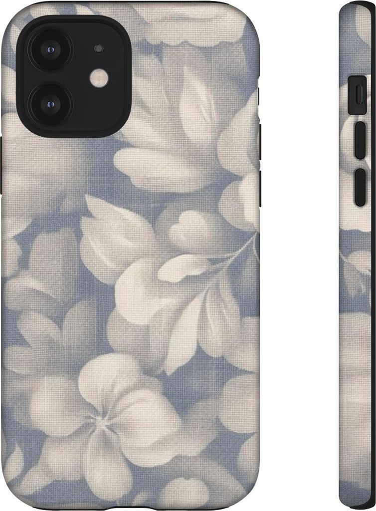 Vintage-Blumenmuster in Blau und Beige – Hülle Kompatibel mit iPhone 12