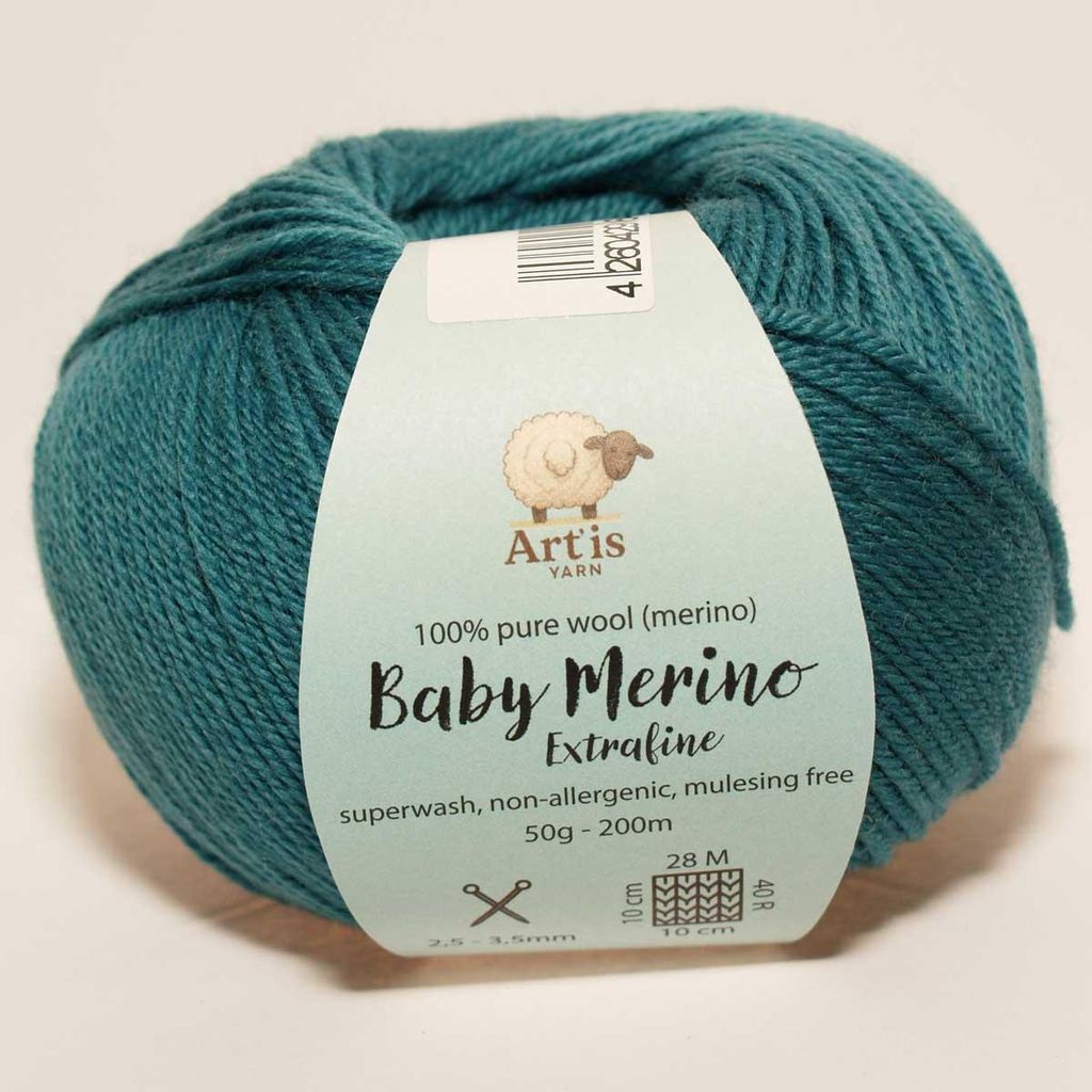 Baby Merino Extrafine Art'is Yarn 100% Wolle | Mulesing-frei & Superwash (50g / 200m) (71 blaugrün)