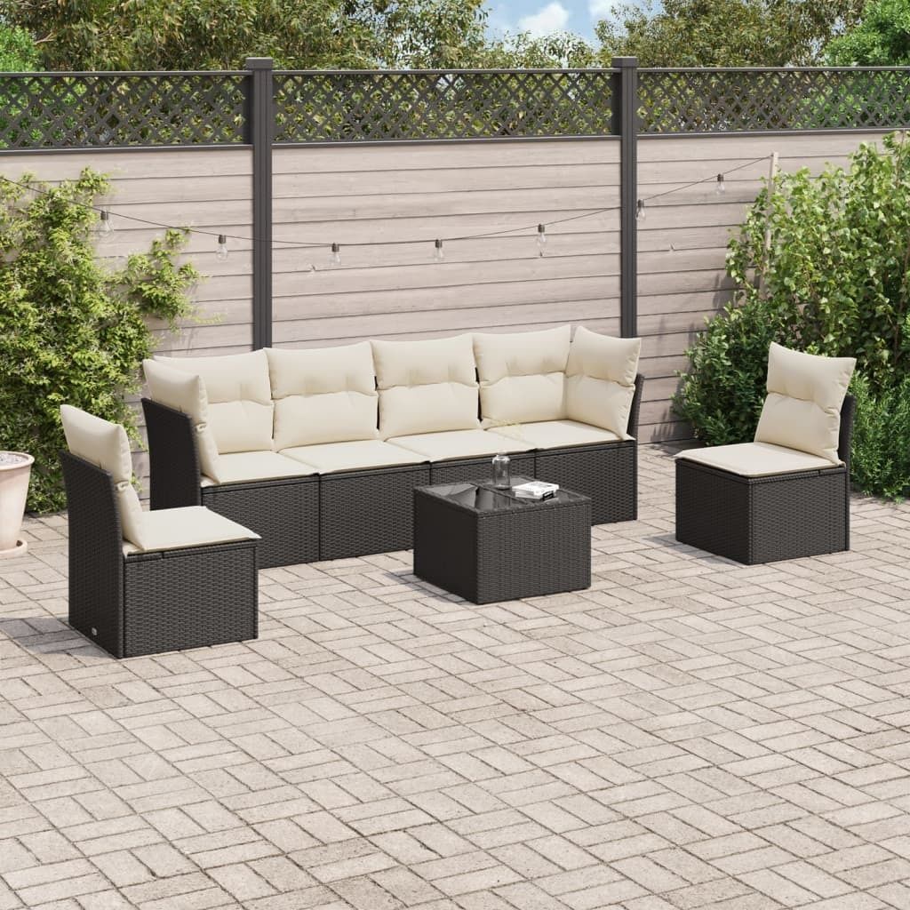 Maison Exclusive - 7-tlg. Garten-Sofagarnitur mit Kissen Schwarz Poly Rattan