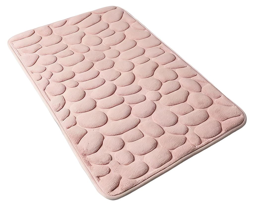 Badematte aus Memory-Schaum mit rutschfester PVC-Rückseite, superweicher, saugfähiger Badeteppich aus Memory-Schaum mit 3D-geprägtem Kieselstein...
