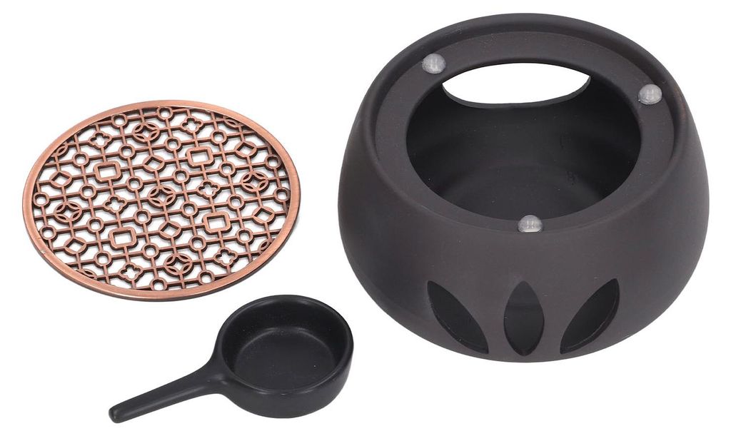 Teekannenwärmer, Keramik-Kerzenwärmer, Tee, Kaffee, Milch, Licht mit lila Eisenpolster für Zuhause, Schwarz, C