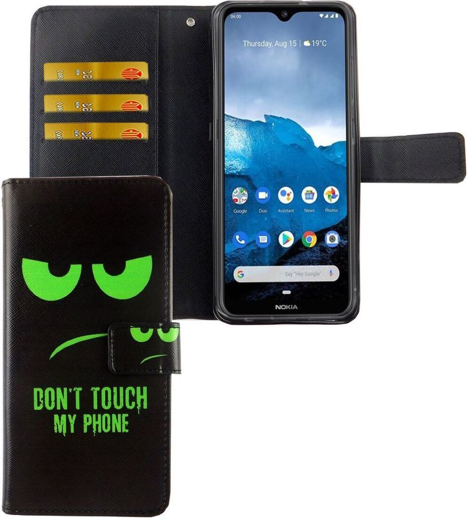 Nokia 6.2 Tasche Handy Hülle Schutz-Cover Flip-Case mit Kartenfach Don't touch my phone