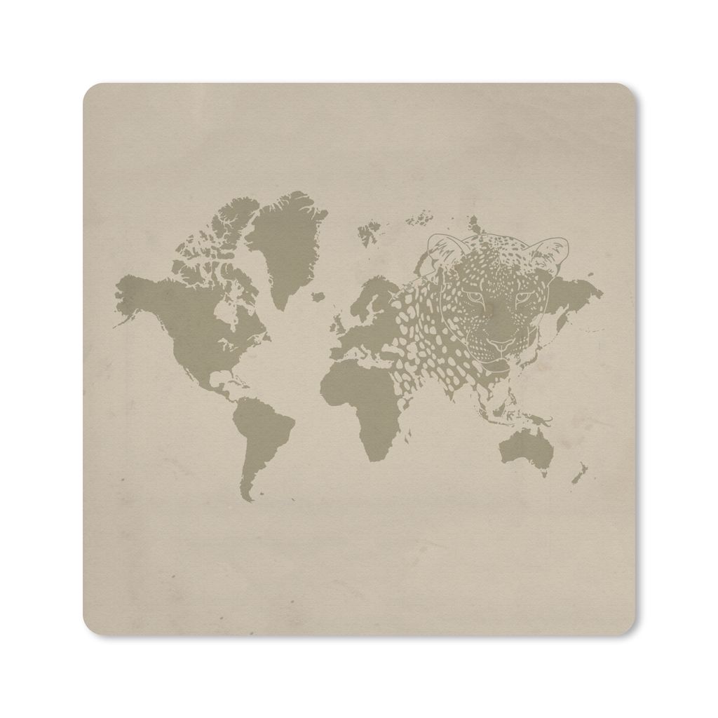 MuchoWow Mauspad Mousepad Weltkarte - Panther - Braun 30x30 cm - Mousepads - Maus Mat - Pad - Mausunterlage - Gaming