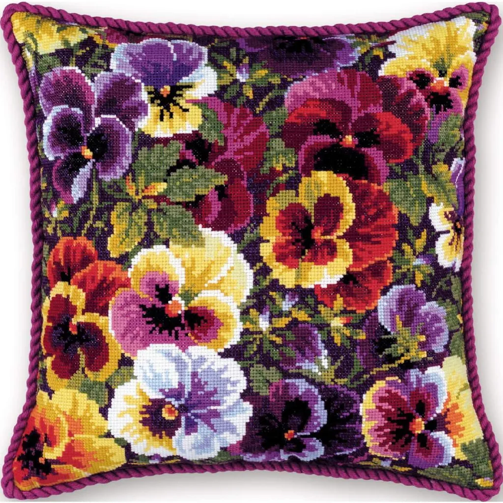 Riolis Kit Cuscino Punto Croce Royal Pansies 40x40cm - Ricamo Alta Qualità