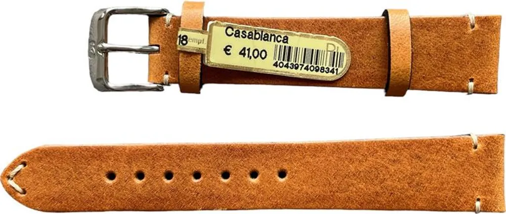 Bracelet cuir véritable marron clair Casablanca 18 mm avec couture