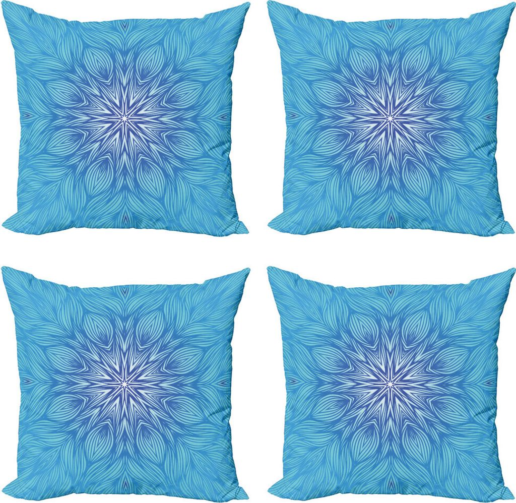 ABAKUHAUS Blauer Mandala Kissenbezug Set (4 Stück), Psychedelische Zusammenfassung, Moderner Doppelseitiger Digitaldruck, 45 cm x 45 cm, Aqua-Blau...