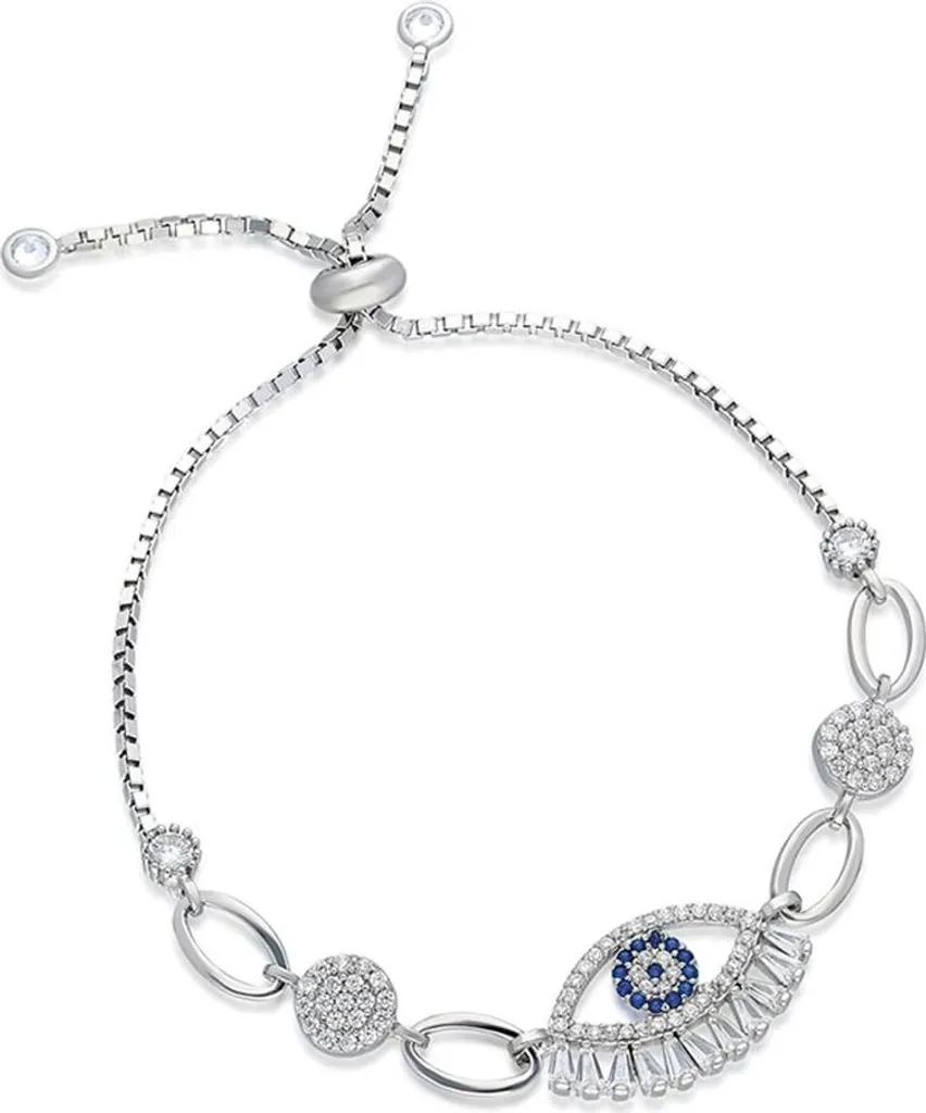 Gourmette femme réglable en argent 925 et talisman œil de Nazar bleu