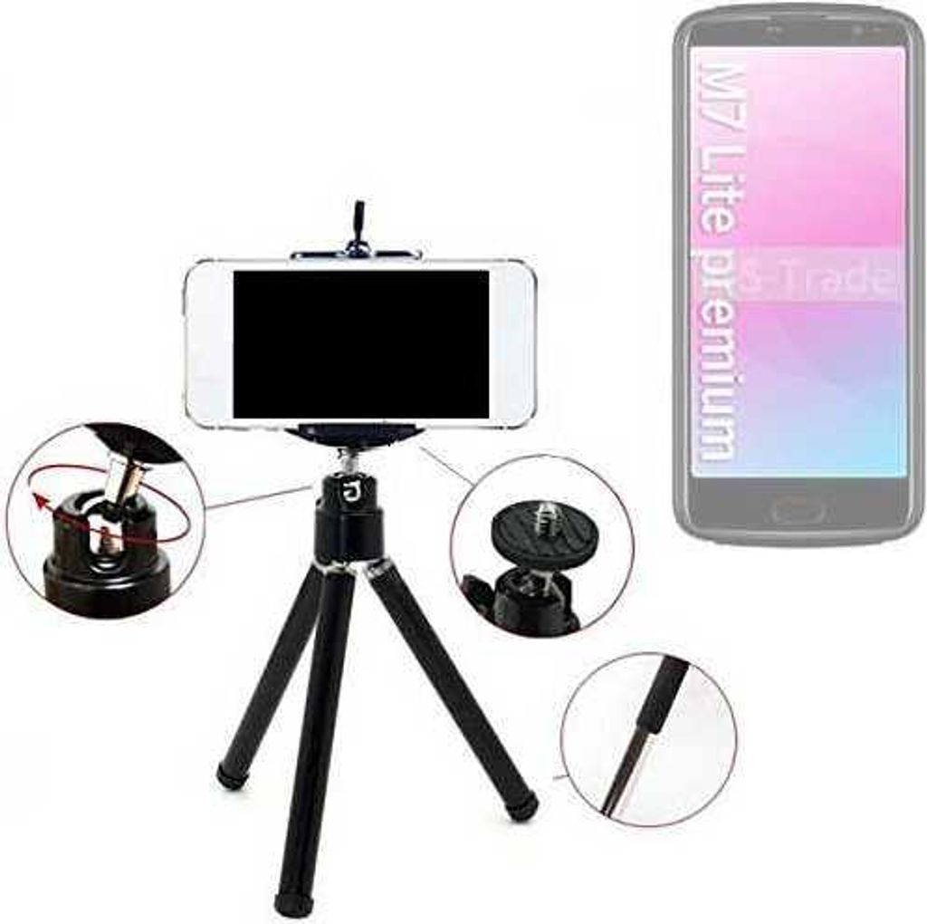 K-S-Trade Smartphone Stativ Dreibein kompatibel mit Bea-fon M7 Lite premium Tripod aus Aluminium Klemmstativ Stativ Adapter für Mobiltelefone