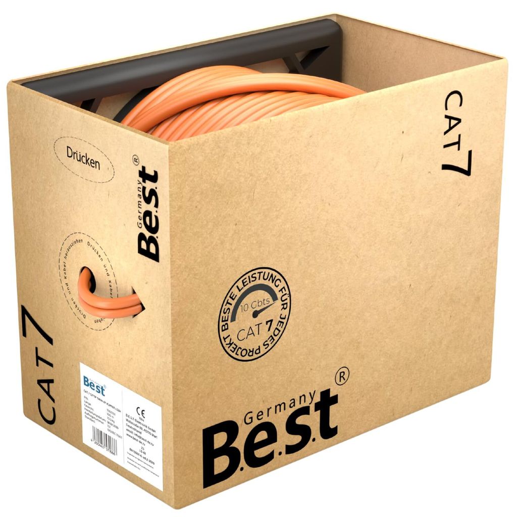 100 m CAT.7 Verlegekabel Duplex Germany B.e.s.t , Netzwerkkabel Kupfer LAN 1000Mhz S/FTP6 BEST Cat