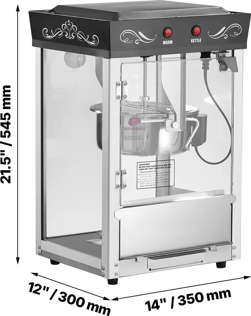 SucceBuy macchina per popcorn con bollitore in acciaio inox, macchina per popcorn commerciale da 800 W, 48 tazze per carico, design cinematografico, con semplice controllo a 2 pulsanti, pareti in vetro, porta PC, 1 porzionatore, 3 cucchiai, nero - 8