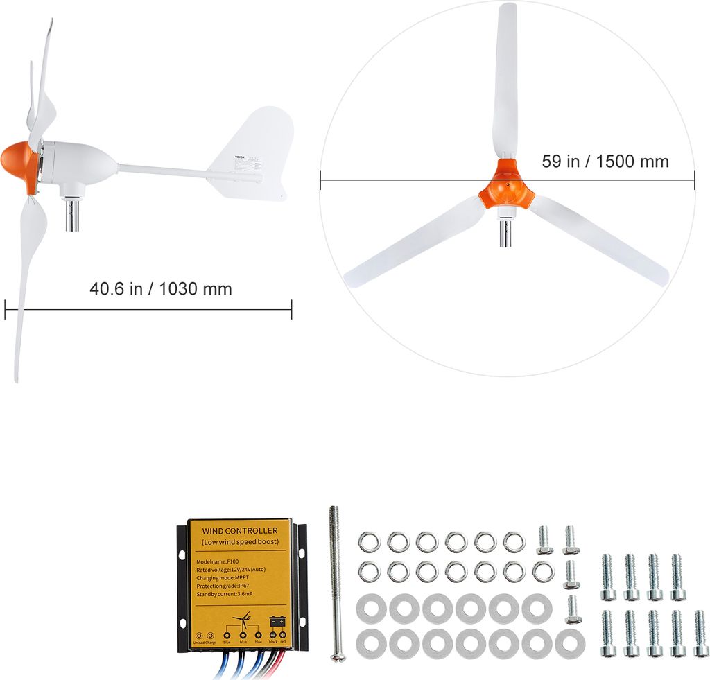 Turbina wiatrowa VEVOR 800 W 12 V 3-łopatowy generator Zdjęcie produktu 8