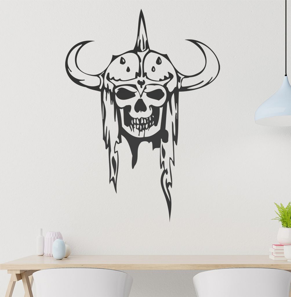 Krieger Schädel Wandtattoo in 6 Größen - Wandaufkleber Wall Sticker - Dekoration, Küche, Wohnzimmer, Schlafzimmer, Badezimmer