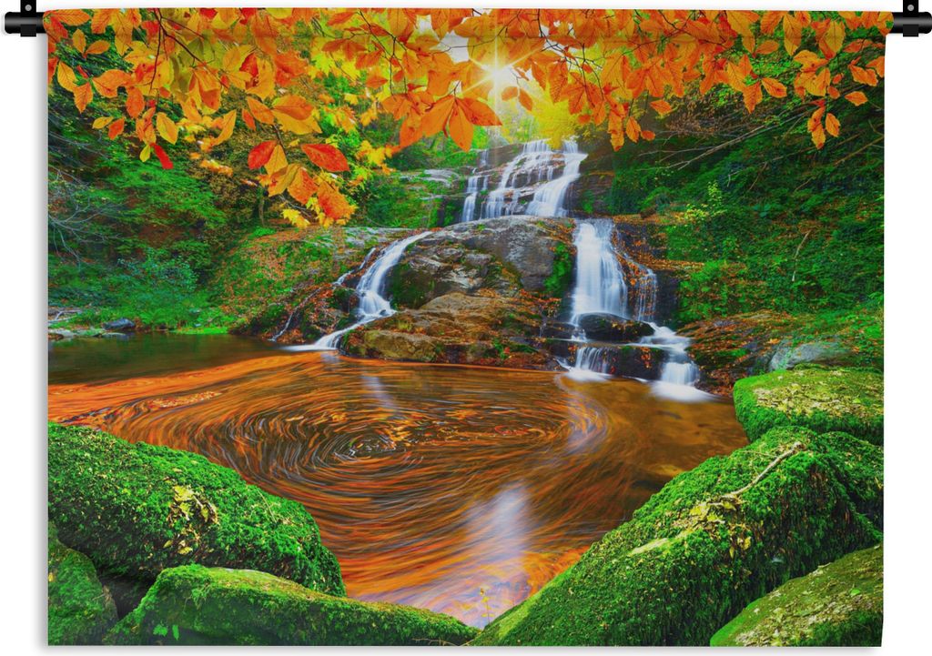 MuchoWow Wandteppich Wandbehang Natur - Wasserfall - Steine - Moos - Blätter - Grün 60x45 cm Tapisserie Dekoration Wandtuch - Das Schlafzimmer