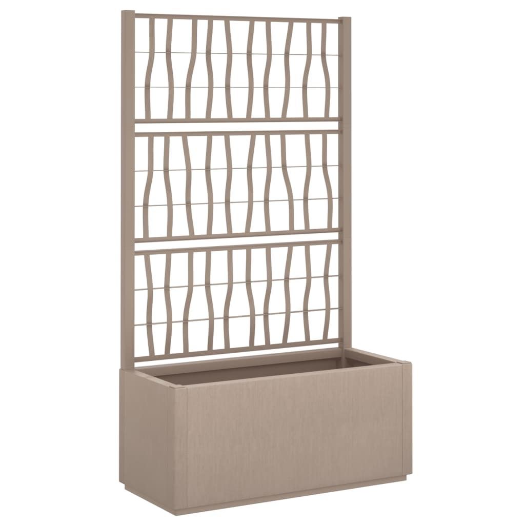 A planter with a trellis on a white background.