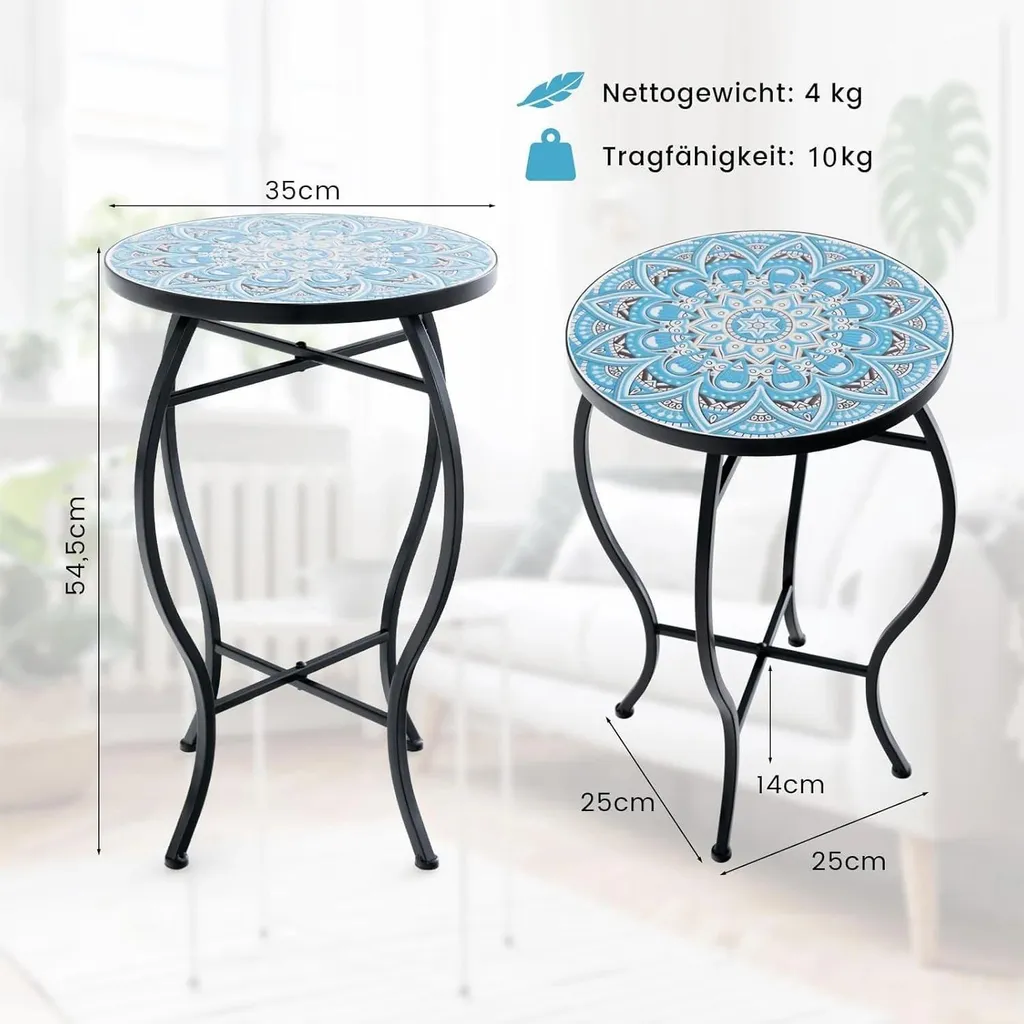 Table mosaïque résistante aux intempéries - Guéridon bleu spécial balcon - 3