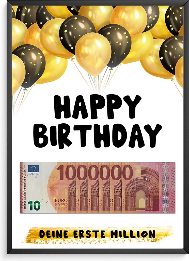 Geldgeschenk Geburtstag Männer Frauen Geschenkidee Geld - Deine erste Million – DIN A4 + Rahmen schwarz