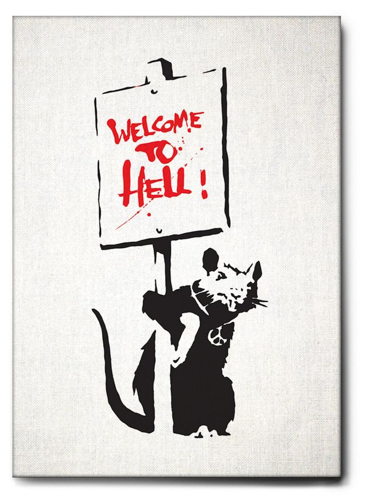 Giallobus - Willkommen in der Hölle - Banksy - 100L x 140B cm - Bild - Leinwand mit Standardrahmen
