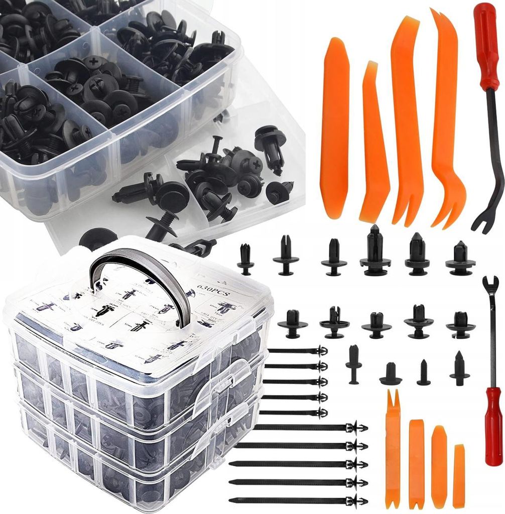 LUXTOM | Auto Befestigung Clips, 845 Stücke, Universal mit Demontage Werkzeuge, Kabelbinder und Schwam, Kunststoff Befestigungsclips Set