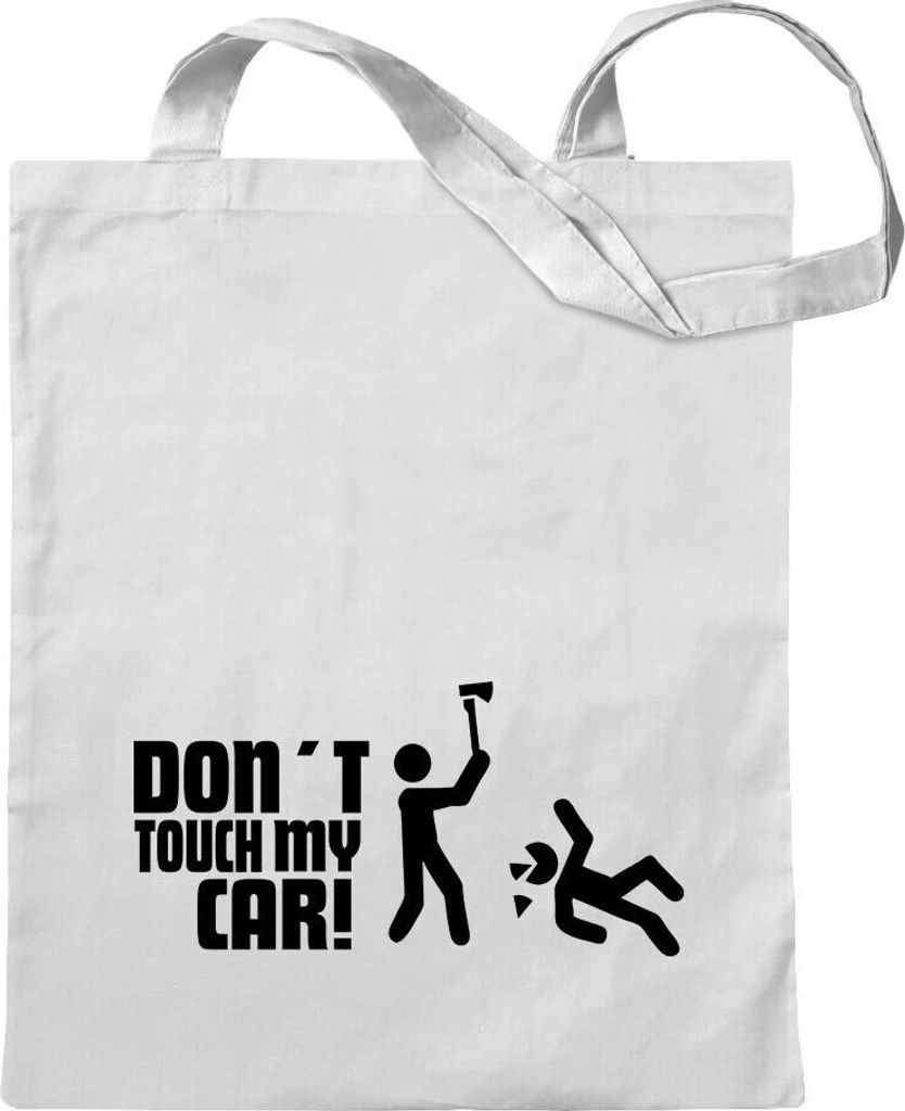 Kiwistar - Baumwolltasche - weiss - Dont Touch My Car Motiv4 - Tragetasche Stoffbeutel Umhängetasche Langer Henkel