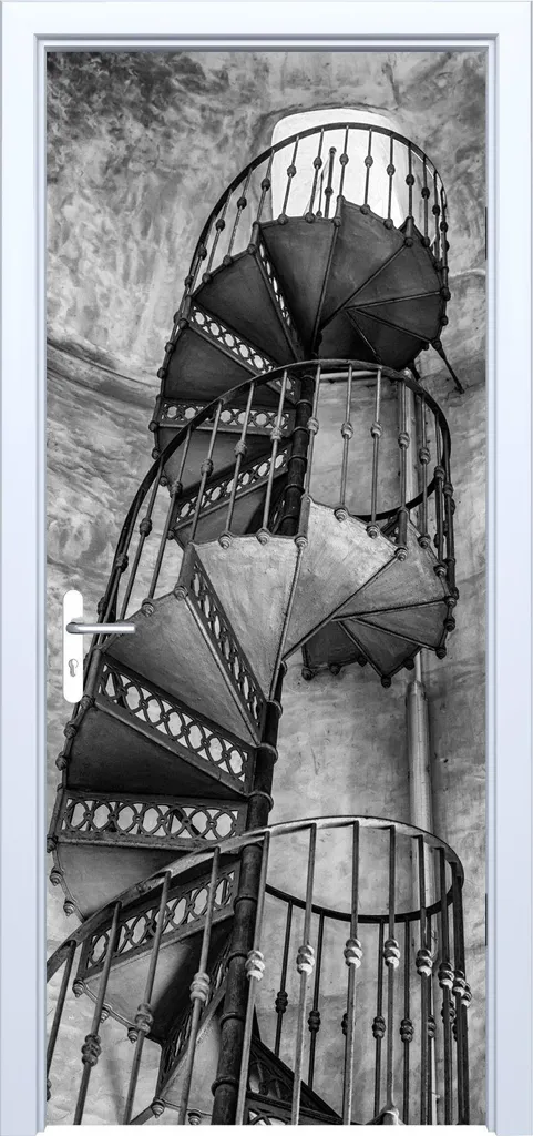Decorazione Porta 3D Scala a Chiocciola: Adesivo in Tessuto 692PD