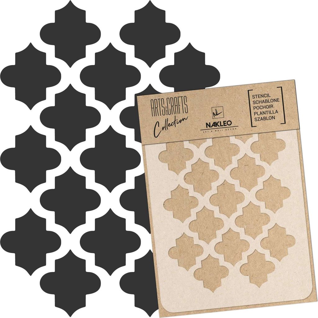 Malschablone für Handwerk A5 15x21cm, Marokkanisch Geometrisches Kleeblatt Muster, Wiederverwendbare Kunststoff DIY & Scrapbooking Zeichenschablone