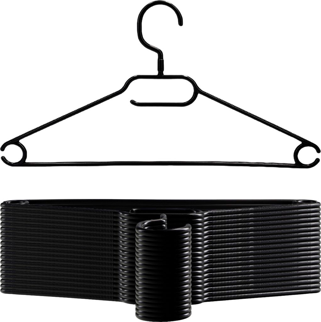 VonBueren 20x Kleiderbügel schwarz Plastik | mit 360° Drehhaken | platzsparend | 100% Recyclingkunststoff | hergestellt in der EU | ca. 40,5 x 21 cm
