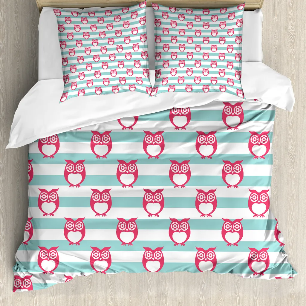 Copripiumino ABAKUHAUS Gufo Turchese Rosa 200x200 cm per Allergici