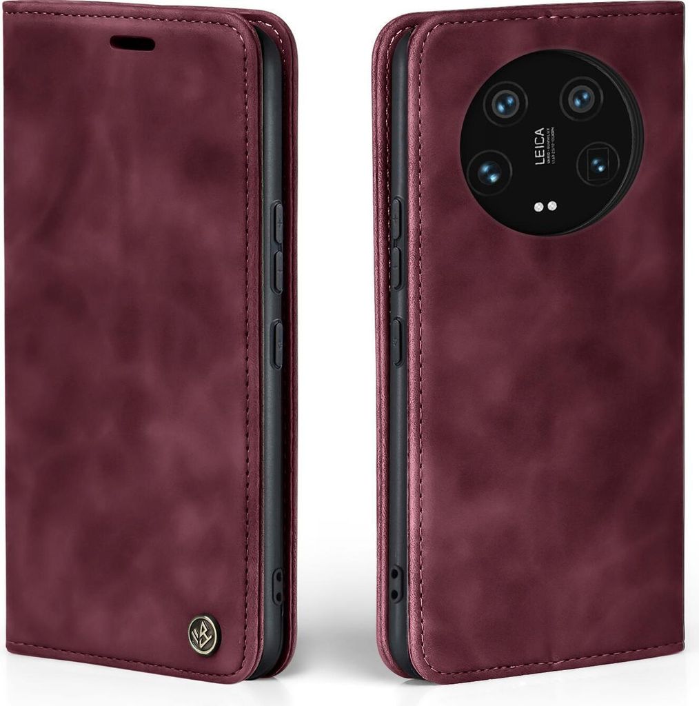 Handy Hülle für Xiaomi 14 Ultra Klapphülle Bookcase Flip Cover Handy Tasche Etui Farbe: Weinrot