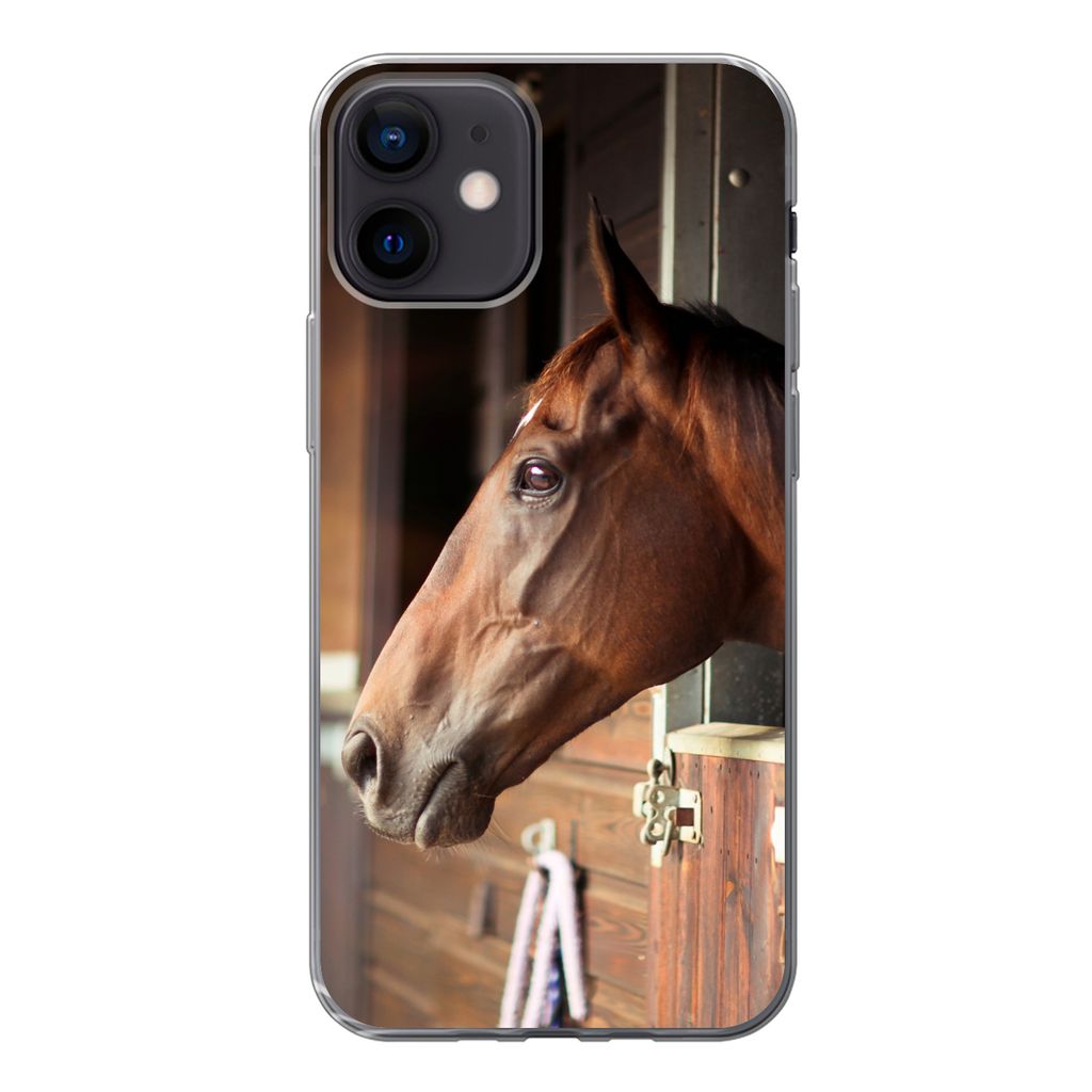 MuchoWow Handyhülle Schutzhülle Hülle für iPhone 12 Pferd - Stall - Sonne Silikon Softcase Handy Hülle - Schutzhülle